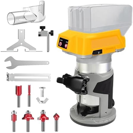 Router Tool for Dewalt 20V Battery,Wood Router with 6 Variable Speeds,Max 30,000 RPM，800W Palm Router for Woodworking,Cordless Router with Trim Bits, Edge & Roller Guide, Dust Hood（Tool only）
