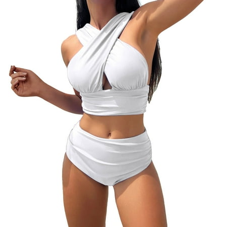 Sunka Plus Size Swimsuit for Women Two Piece Tankini Bathing Suits for Women Tummy Control Swimsuits Two Piece Swimwear Tank Top with Boyshorts (White XL)