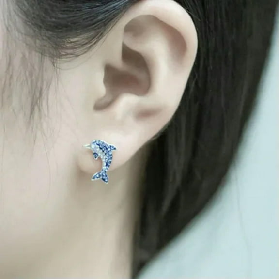 Cute Dolphin Shape Stud Earring Cubic Zircon Women Jewelry 925 Silver Earring