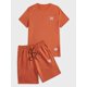 thumbnail image 2 of Conjunto de 2 piezas con estampado de letras para hombre, playera de manga corta con cuello redondo y pantalones cortos con cordón Naranja Extra Grande Naranja Extra Grande Xishao ropa, 2 of 2