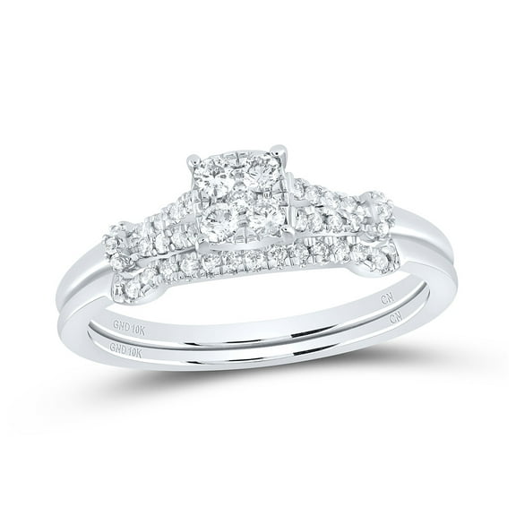 10kt White Gold 1/4 Cttw Natural Diamond Cushion No Halo Wedding Engagement Anniversary Bridal Set, Women Size: 5-9