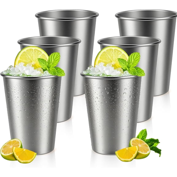 6 Pack Stainless Steel Cups 12 oz - Unbreakable Stackable Metal Tumblers for r Adults Bar Restaurant Iced Coffee Travel Camping Outdoor
