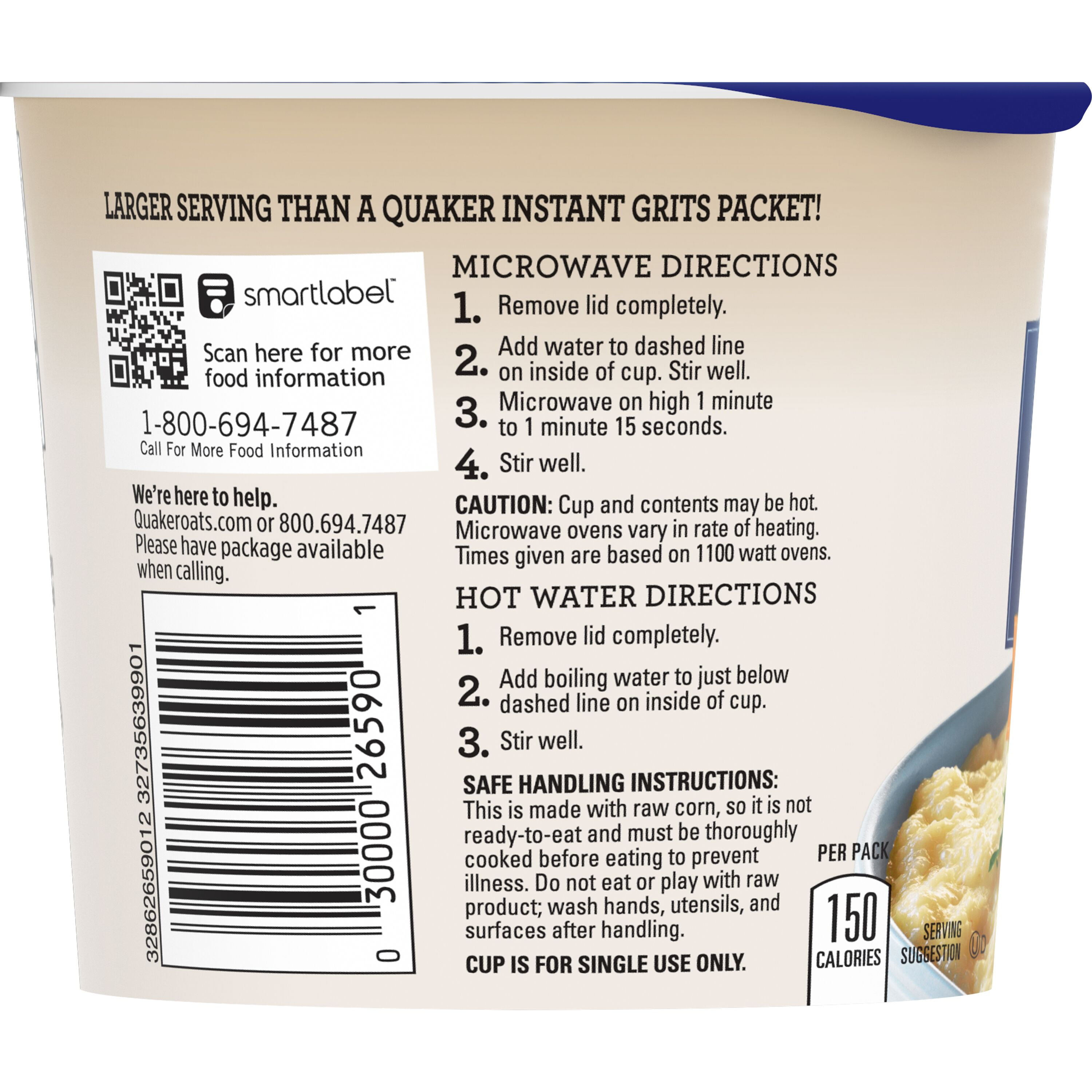 Quaker Instant Grits, Butter, 1.48 oz Cup