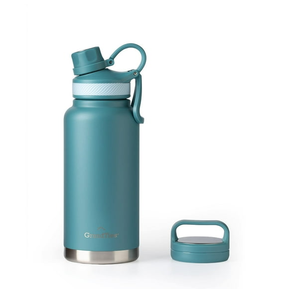 GrandTies Bouteille d'Eau en Acier Inoxydable à 2 Couvercles, 32oz, Réutilisable, Grand Ouverture, Isolée sous Vide, Cantine de Voyage en Métal, Bouteille d'Eau la Plus Froide