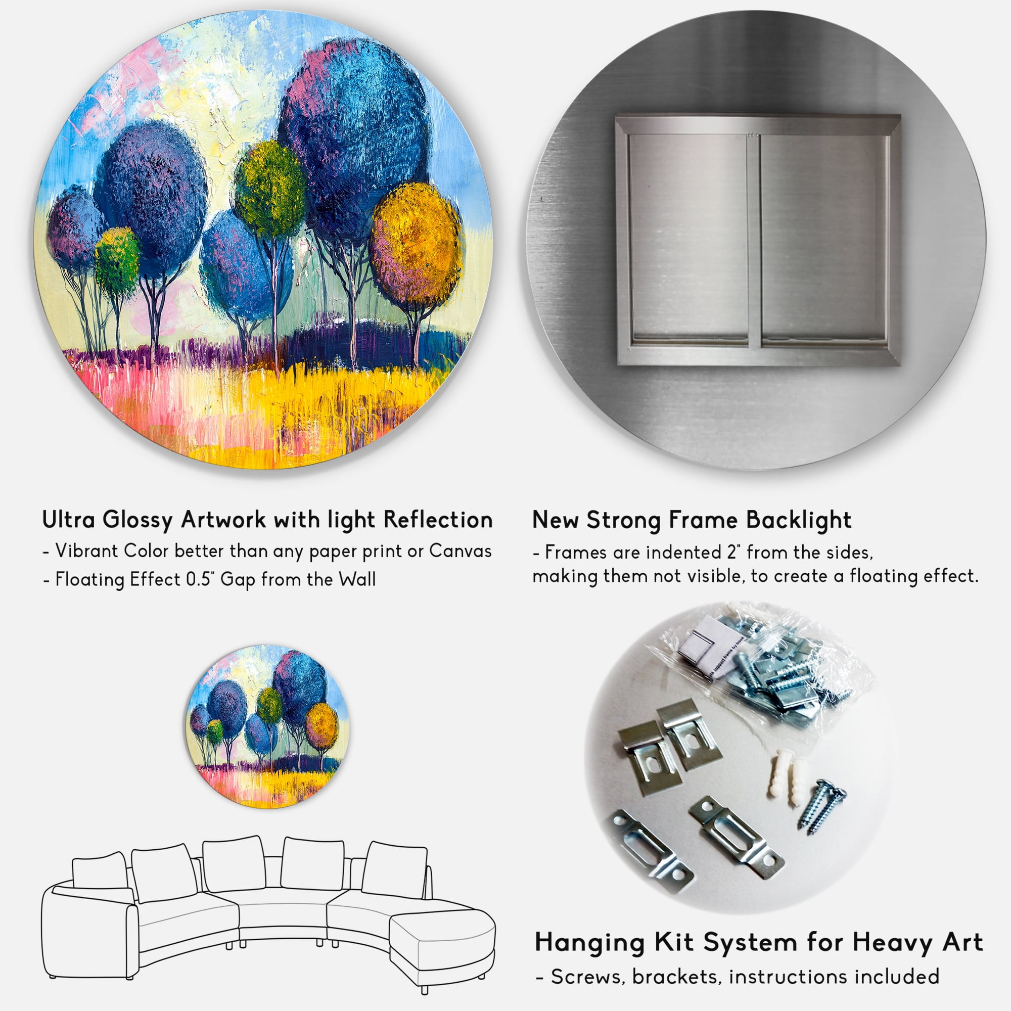 Designart 'Autumn Colorful Fantasy Trees III' Modern Circle Metal Wall Art 36x36 - Disc of 36