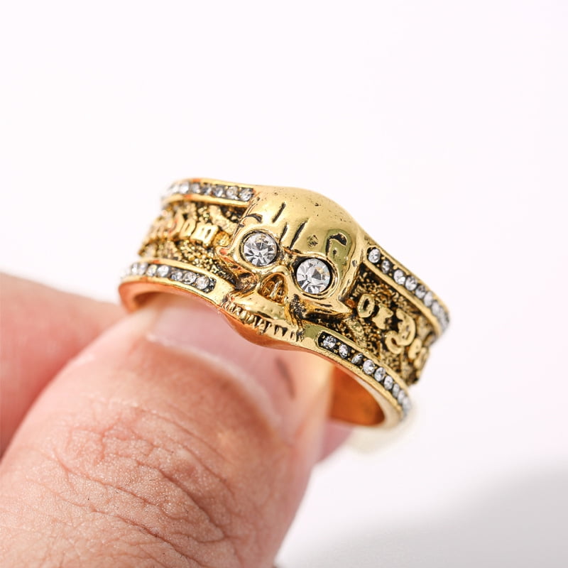 New Retro Gold Silver Color Alloy Biker Ring Overbearing Skull Zircon Ring Viking King Rings Hip Hop Punk Party Jewelry Walmart