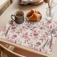 thumbnail image 3 of Retro Pink Flower Placemats Set&nbsp;of&nbsp;6 Leaf Country Watercolor Linen Texture Heat Insulation Washable Place Mats, Non-Slip Table Mats for Dining Table Party Kitchen Decor,13x19 Inch, 3 of 9