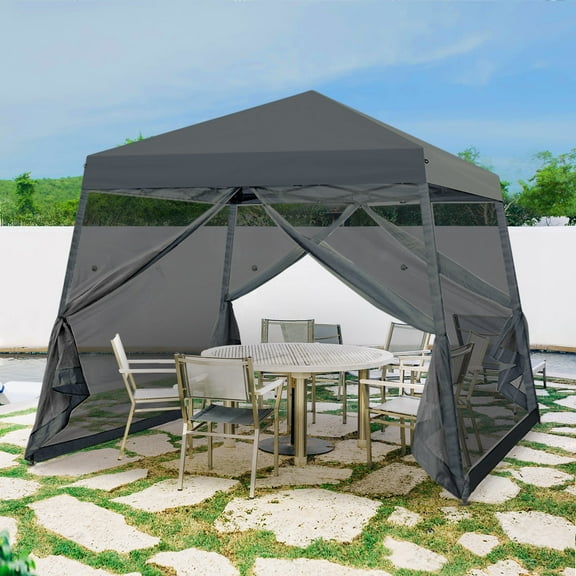 INTER HUT 10x10 Pop up Canopy Tent with Mesh Netting, Slant Leg Instant Screened House Gazebo, Gray