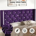 thumbnail image 4 of 4 EVER WINNER King Bed Frame, Velvet Upholstered Platform Bed Frame with Diamond Tufted Headboard and Wingback, Purple, 4 of 7