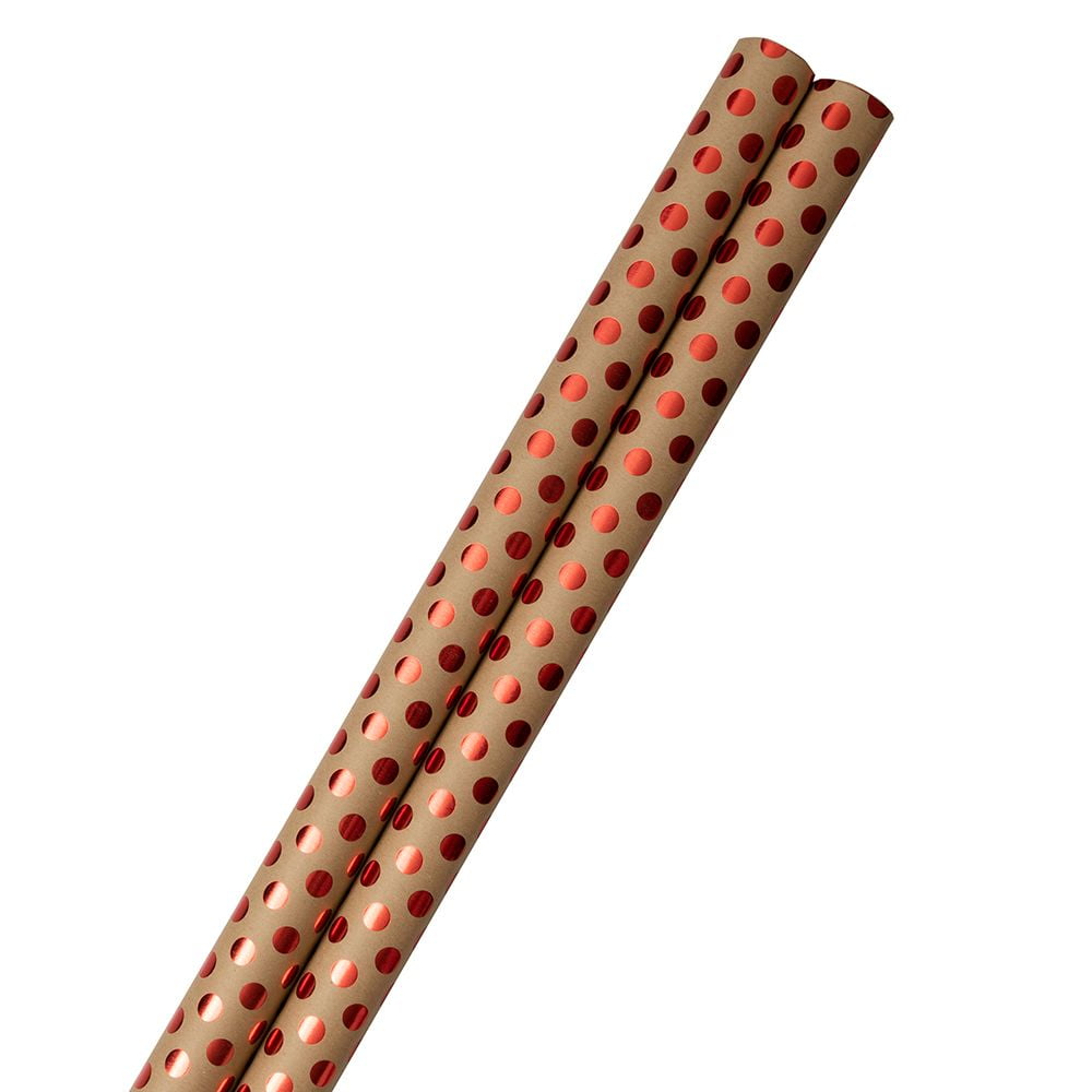JAM Brown Paper Christmas Kraft Gift Wrap Papers, with Red Dots (2 Rolls) 50 sq ft.