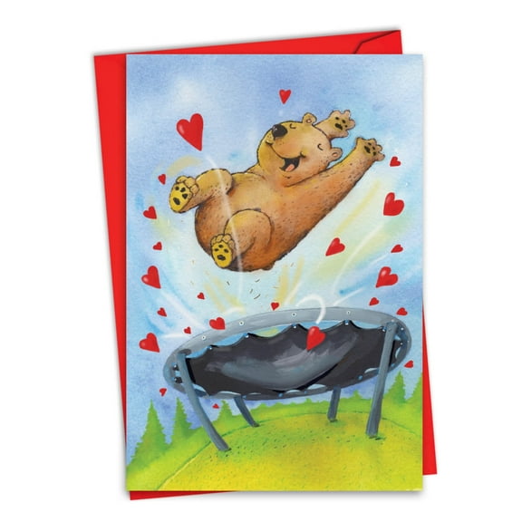 NobleWorks Funny Valentine's Day Greeting Card with 5 x 7 Inch Envelope (1 Card) Trampoline Bear C10442VDG