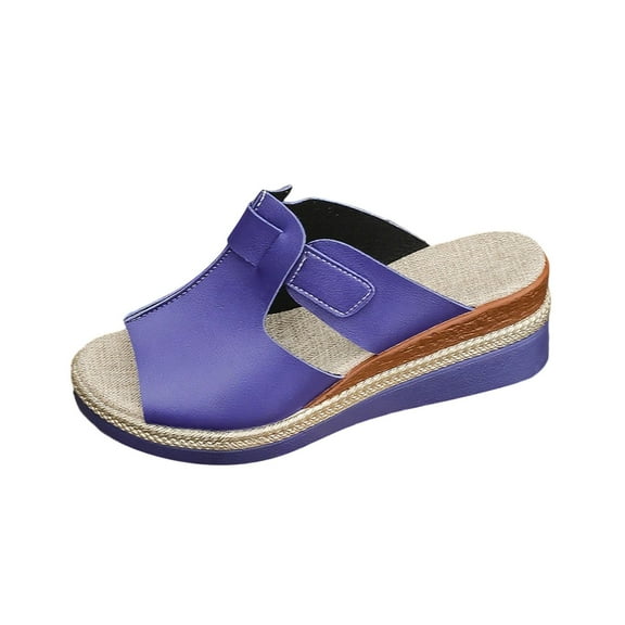 Wensltd Women Wide Width Sandals Wedge Solid Color Summer Sandals Comfortable Wedge Heel Casual Outdoor Walking Shoes