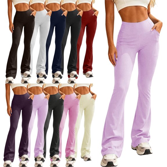 SYwaren Women's Flare Yoga Pants Butt Lifting Solid Color Quick Dry Fitted Workout Athletic Leggings