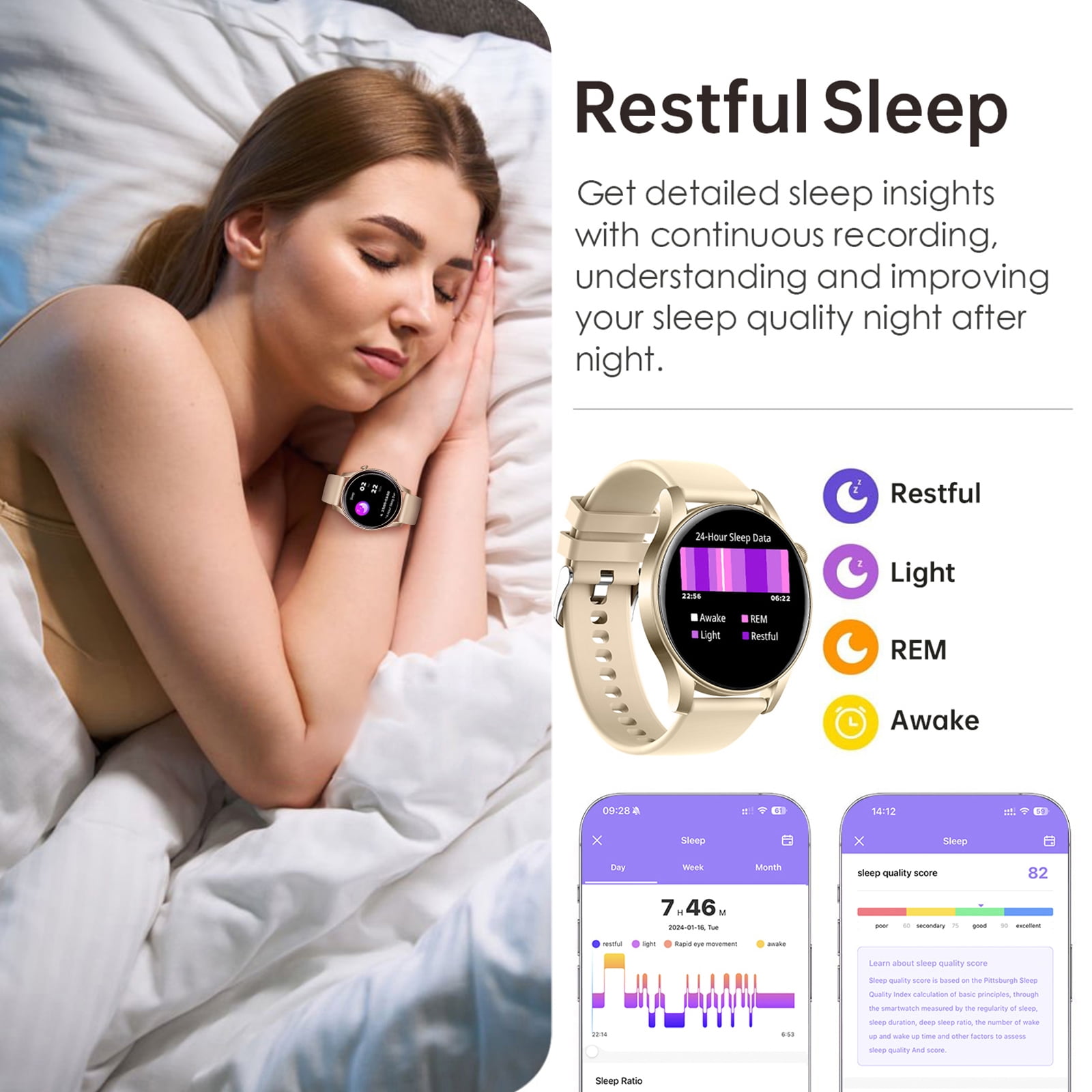 Smart Watch for Android and iPhone, TIGRADE Answer/Make Call Smartwatch for Men Women Waterproof, 100+ Sport Modes, Fitness Activity Tracker, Gold