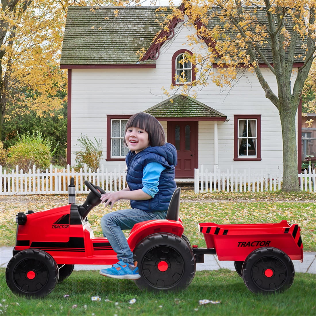 Private Jungle Boy Ride on Tractor, Battery-Powered Toy Tractor with Trailer, Ride On with LED Lights and USB&Bluetooth, Red Private Jungle Boy Ride on Tractor, Battery-Powered Toy Tractor with Trailer, Ride On with LED Lights and USB&Bluetooth, Red