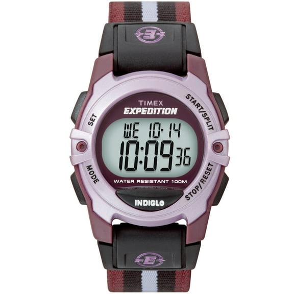 Timex Unisex Expedition Digital CAT Plum Stripe 33mm Outdoor Watch, Fabric Strap
