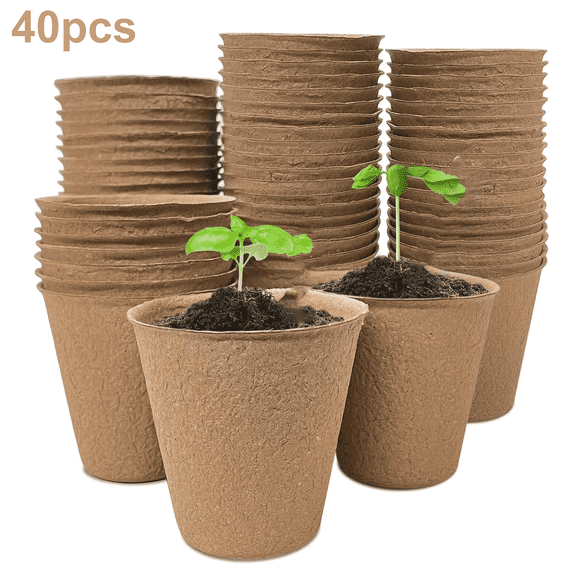 40 Pcs 3.15 inch Round Biodegradable Peat Pots Seed Starter Kit with 10 Plant Labels for Seed Germination