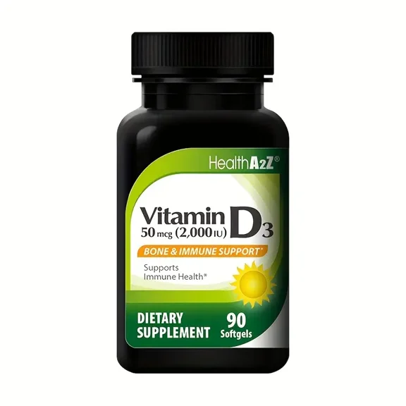 HealthA2Z® Vitamin D3 | 50 mcg (2,000 IU) | 90 Softgels | Bone & Immune Support