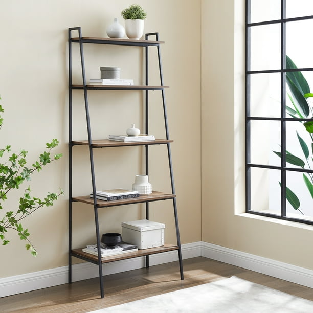 Woven Paths Industrial 5Shelf Ladder Bookcase, Reclaimed Barnwood