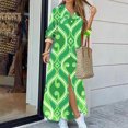 thumbnail image 2 of Lilgiuy Women's Casual Lapel Printing Button Single-Breasted Long-sleeve Shirt Split Long Dress Green 2022 Fall Winter, 2 of 5