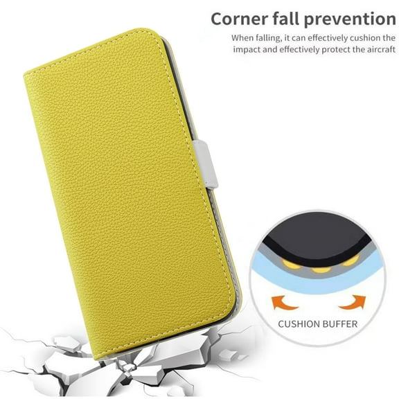 K-Lion Wallet Case Fit for Apple iPhone 14 6.1 inch (2022) ,Lychee Texture PU Leather Magnetic Flip Kickstand Card Slots Shockproof Slim Phone Cover,Yellow