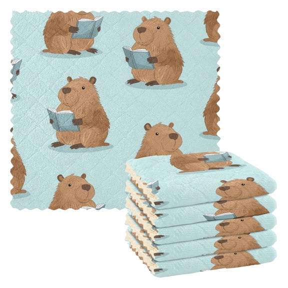 6 Pieces of Kitchen Towels 11x11Inch Kitchen Dish Cloths Kitchen Dish Towels Reuseable Cleaning Cloths Cute Capibara Seamless