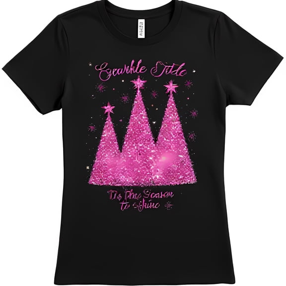 Black Short Sleeve T-Shirt with Sparkly Christmas Trees & Tis the Season to Shine
