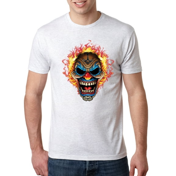 Wild Bobby, Flaming Laughing Fierce Clown | Mens Cars and Trucks Premium Tri Blend T-Shirt, Heather White, Small