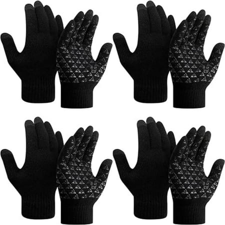 Loritta 4 Pairs Winter Gloves Knit Warm Gloves for Men Touch Screen Gloves Black