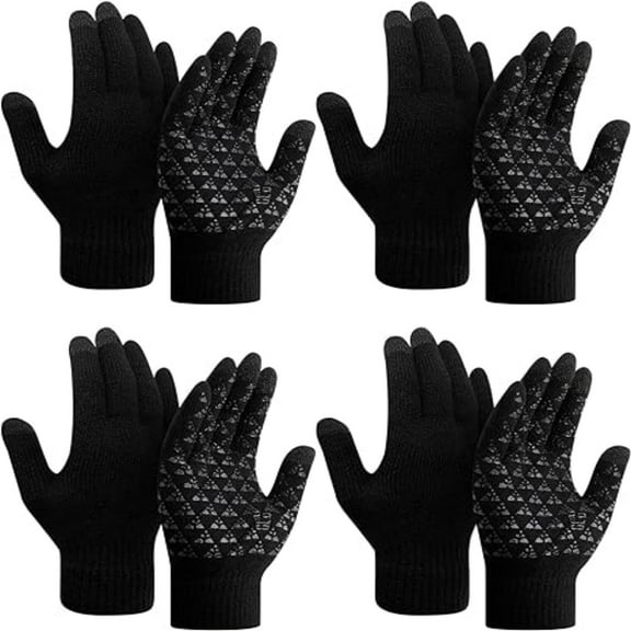 Loritta 4 Pairs Winter Gloves Knit Warm Gloves for Men Touch Screen Gloves Black