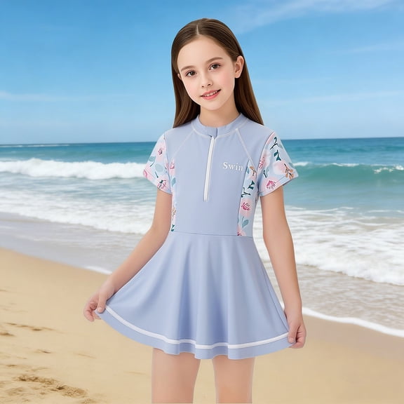 MEZZALL Children Girls Swimwear Play Water Sports Swimsuit With Skirt Toddler Little Kid Youth Swim Suits Stylish Summer Flower Print Beachwear
