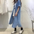 thumbnail image 5 of Taylonsss Womens Denim Dress Single Button Loose Fit Roll-Up Sleeve Slimming Longline Boho Vintage Casual Outfit, 5 of 7