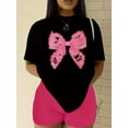 thumbnail image 1 of Camiseta con estampado de lazo, informal, de manga corta y cuello redondo, para verano y primavera. Camiseta deportiva para mujer, para adultos, hombres, mujeres, adolescentes y jóvenes., 1 of 4