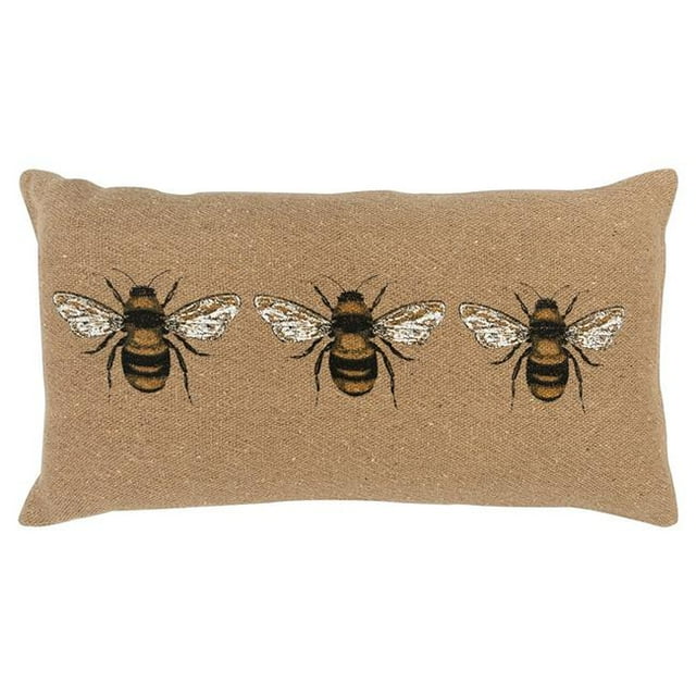 HomeRoots 403415 Tan Honeybees Trio Deocrative Lumbar Pillow, Natural