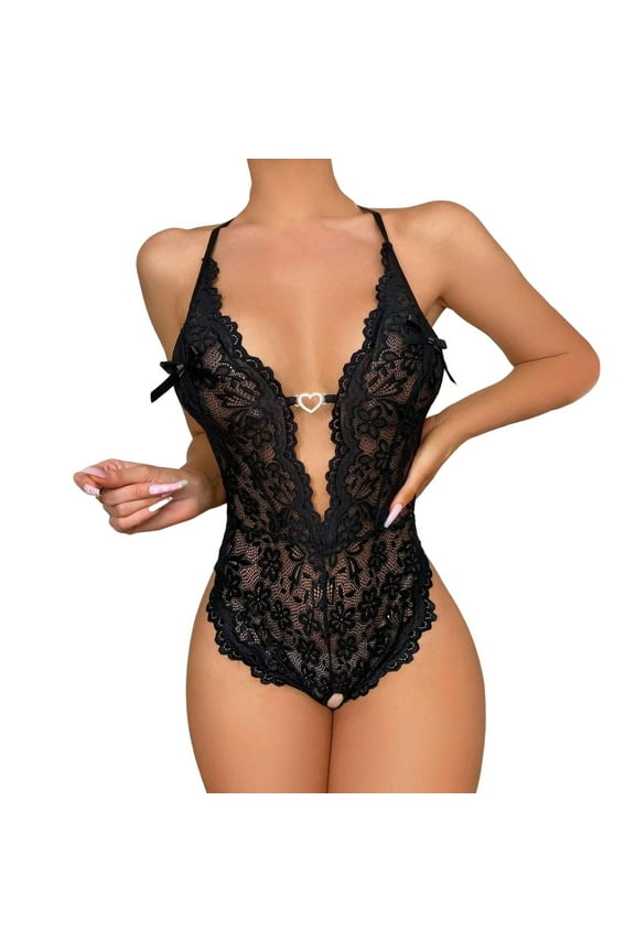 New Erotic Lingerie Plus Size Erotic Lingerie New Lace See Through No Removal Crotchless Jumpsuit Hottie Pajamas