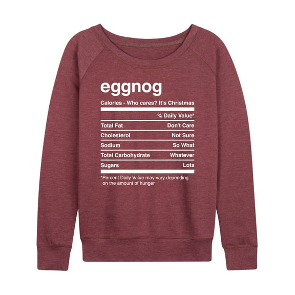 Instant Message - Christmas Eggnog Nutrition - Women's Lightweight French Terry Pullover Long Sleeve Shirt
