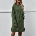 thumbnail image 2 of IROINNID Dress Shirt for Women Fall/Winter New Hooded Long Sleeve Pocket Split Long Sweater Dress Savings,Olive Green, 2 of 6