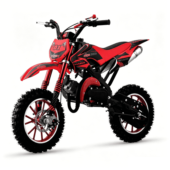 Ktoebyco 49cc Kids Dirt Bike, Gasoline Powered 2-Stroke Mini Motorcycle, 1-Seater, 1.5L Fuel Capacity, Red
