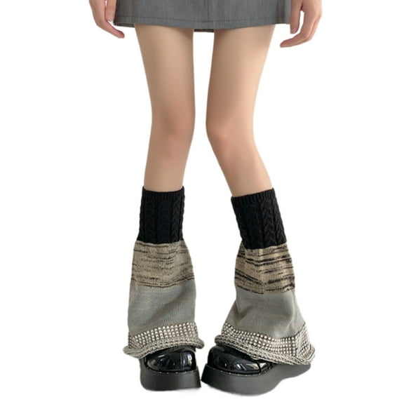 Yokua Harajuku Wide Leg Knit Boot Cuffs Patchwork Striped Flared Leg Warmers Socks