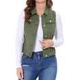 thumbnail image 1 of INSPIRE CHIC Women's Washed Chest Flap Pockets Single Breasted Denim Vest Jacket Army Green S, 1 of 6
