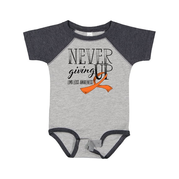 Inktastic Never Giving Up Limb Loss Awareness Orange Ribbon Boys or Girls Baby Bodysuit