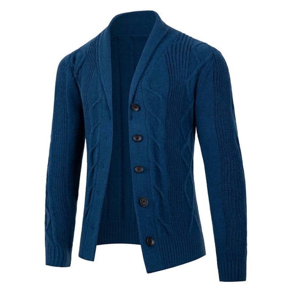 Kakii Men's Casual Wool Blend Cardigan Sweaters Long Sleeve Shawl Collar Buttons Down Cable Knit Sweater