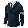thumbnail image 2 of WTOBBY Men's Solid Color Knit Cardigan Jacket, Plush Fleece Lined Hooded Sweater, Warm Thickened Casual Zip Up Outerwear for Fall Winter Seasons,Navy 2XL, 2 of 5