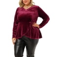 thumbnail image 2 of Tops de terciopelo peplum de manlarcon cuello en V y dobladillo de tulipán de talgrande pamujer borgo2X, 2 of 7