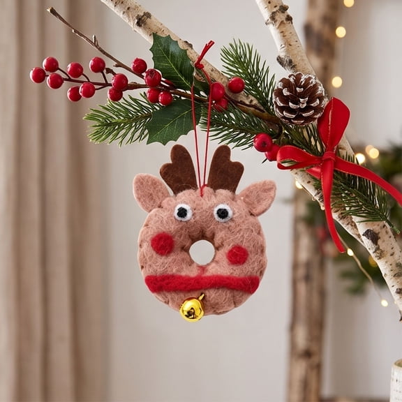 Christmas Tree Ornament, Cute Reindeer Holiday Fabric Hanging Pendant, Festive Gray Xmas Tree Decor, Whimsical Winter Holiday Wreath and Garland Accent