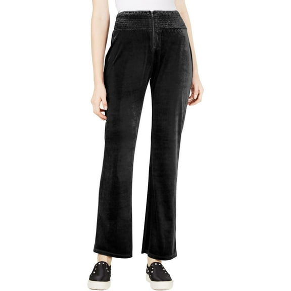 Material Girl Womens Velvet Smocked Athletic Pants Black S