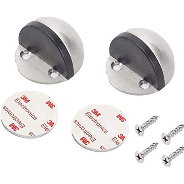 Paquete de tope de puerta, tope de puerta adhesivo 3M, tope de puerta de acero inoxidable para el hogar, hotel, colgador de snowboard, sin necesidad de taladrar Tope de puerta de piso, juego de tope de puerta con parachoques - amortiguadores de goma esquí esquí Gafas de esquí