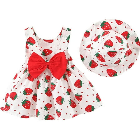 

EHTMSAK Infant Baby Toddler Children Girl Short Sleeve Clothing Set Outfits Summer and Set with Sun Hat Red 6M-3Y 80