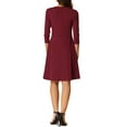 thumbnail image 3 of Allegra K Crew Neck Dress for Women's 3/4 Sleeve Pleated A-Line Casual Elegant Dresses M Wine Red, 3 of 5