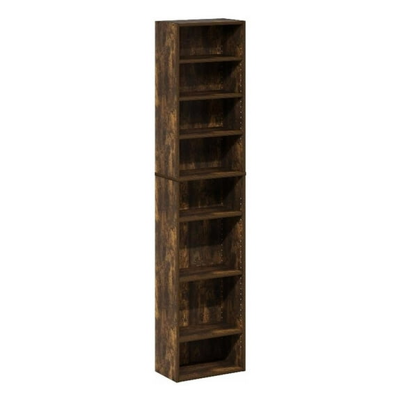 Pemberly Row 8-Tier Adjustable Shelves Multimedia Media Storage Tower Amber Pine